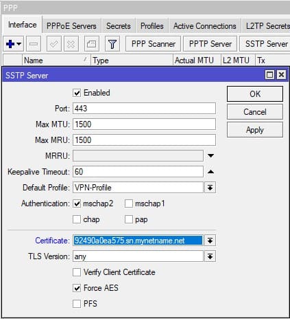 Настройка SSTP в MikroTik, активация SSTP VPN сервера